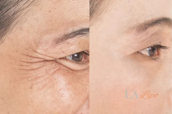 Before and after results of woman - HI-fu wrinkles reduction treatment Isleworth
