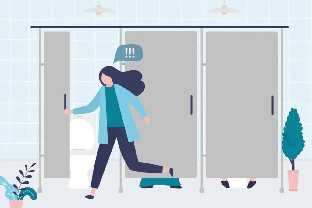 graphic of Urine incontinence Isleworth woman running to the toilet.